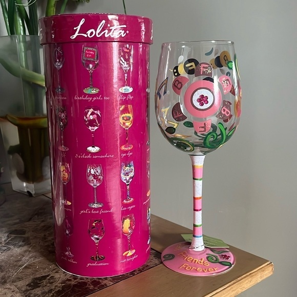 Brand New Lolita "BFF" 15 oz. Hand Painted Wine Glass Best Friends Colorful Gift - Picture 2 of 16